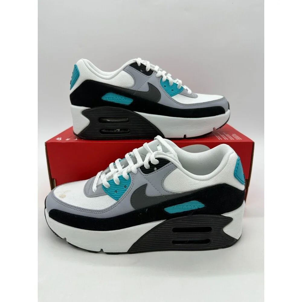 Nike Air Max 90 LV8 Women's size 10 White Blue Runnning Shoes FD4328 103